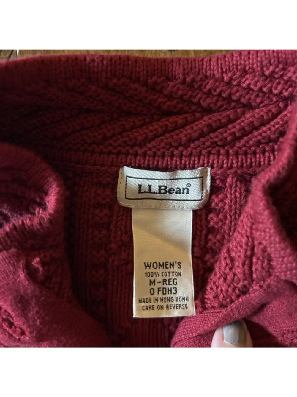 Ll Bean Red Cable Knit Cardigan Size Medium 100% Cotton